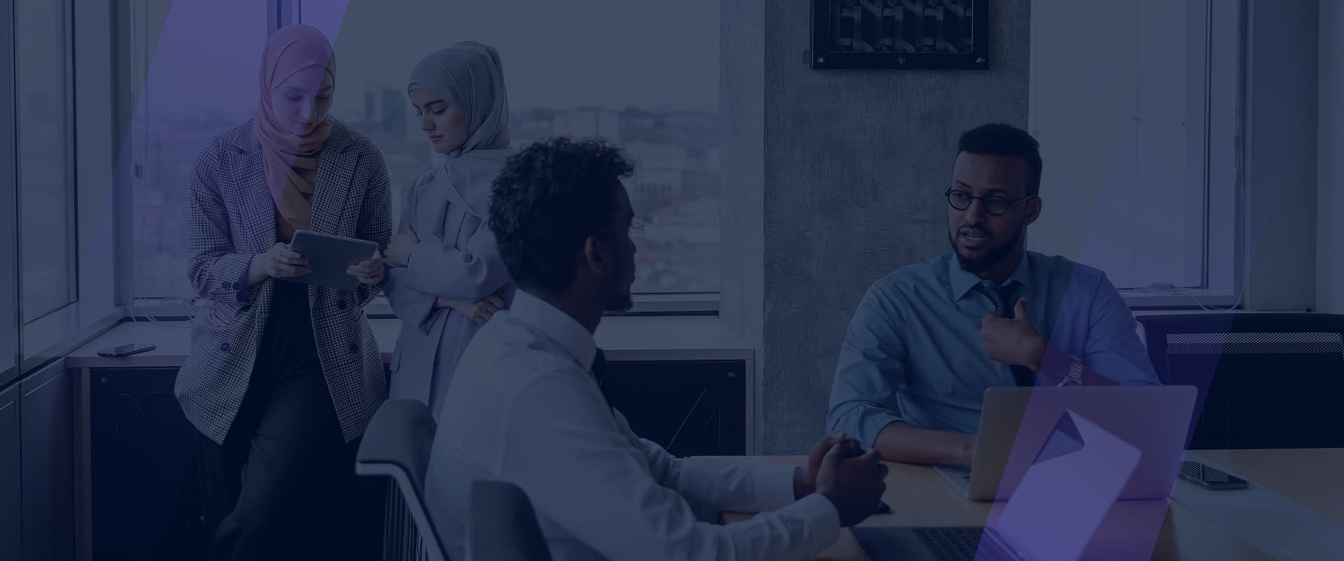 Travel professionals collaborating in a bright office